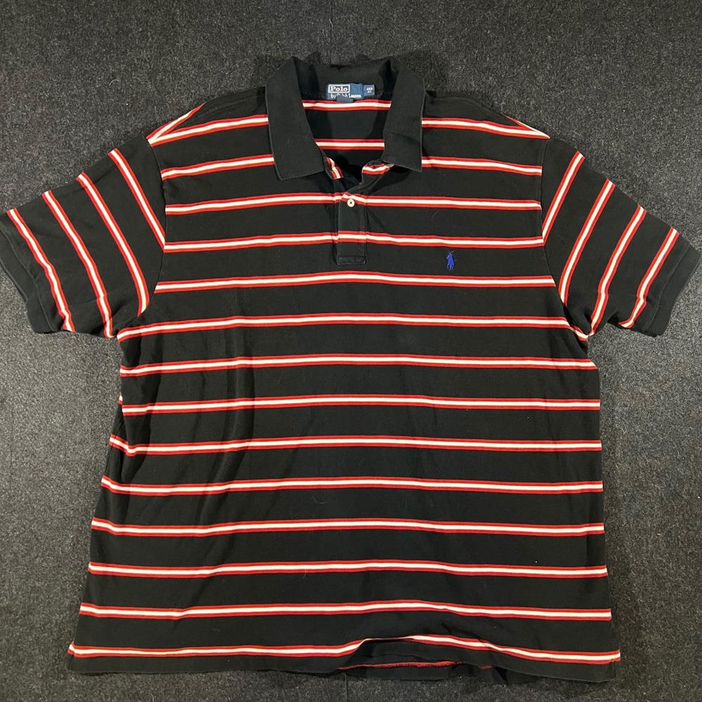 Polo Ralph Lauren Polo Shirt Mens 4XB Black Striped Short Sleeve Pony Logo Big